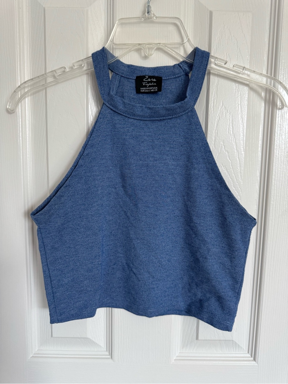 Zara Trafaluc Denim-Effect High Neck Crop Tank